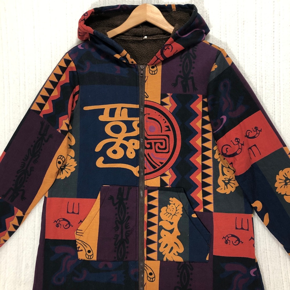 Aztec Tribal Patchwork Hoodie Full Zip Jacket Colorful Pattern Coat
